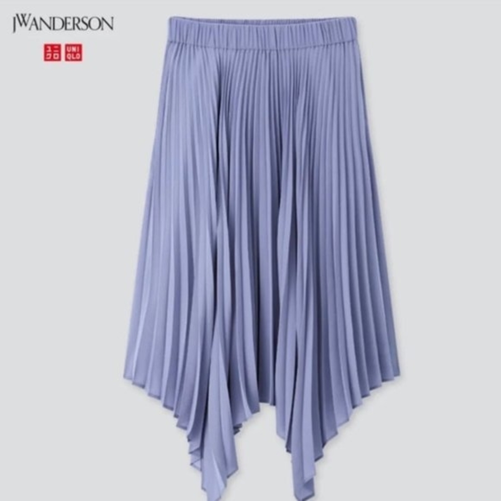 Uniqlo Blue Asymmetrical Pleated Midi Skirt